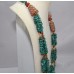 Gold Plated Alloy Metal Traditional Tibetan Necklace, Powder Turquoise Coral